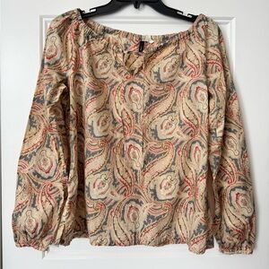 Vintage J.Crew Paisley Peasant Blouse Off Shoulder Cotton Top Medium